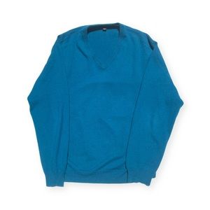 100% Fine Cashmere Sweater Club Room Teal/Blue Size XL V Neck